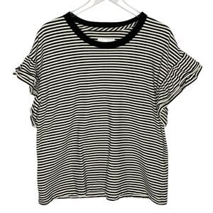 Current Elliott S Womens Ruffle Sleeves Black White Striped Top